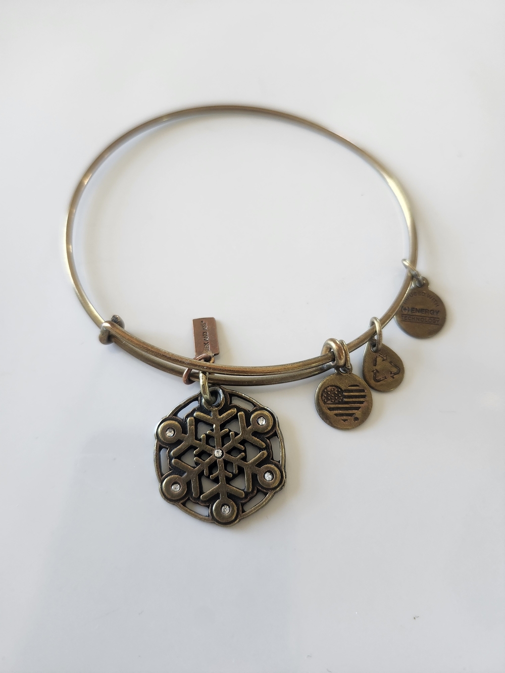 Alex and Ani Antique Bronze Snowflake Charm Bangle Bracelet